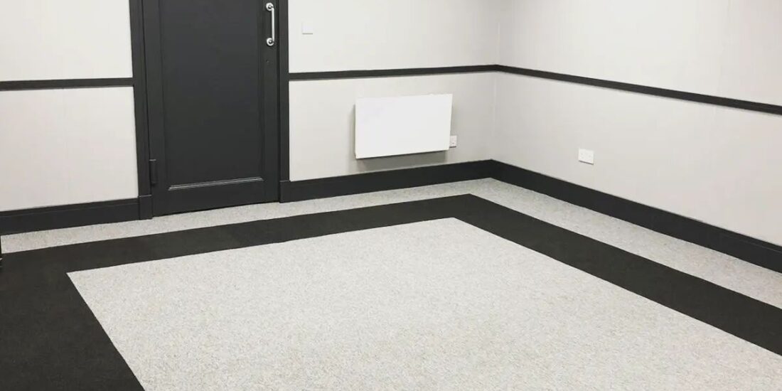 Adding Personality to Basement Office with Carpet Tiles