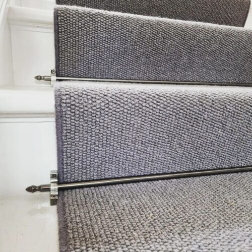 Staircase Refresh with Wool Berber Carpet and Modern Stair Rods